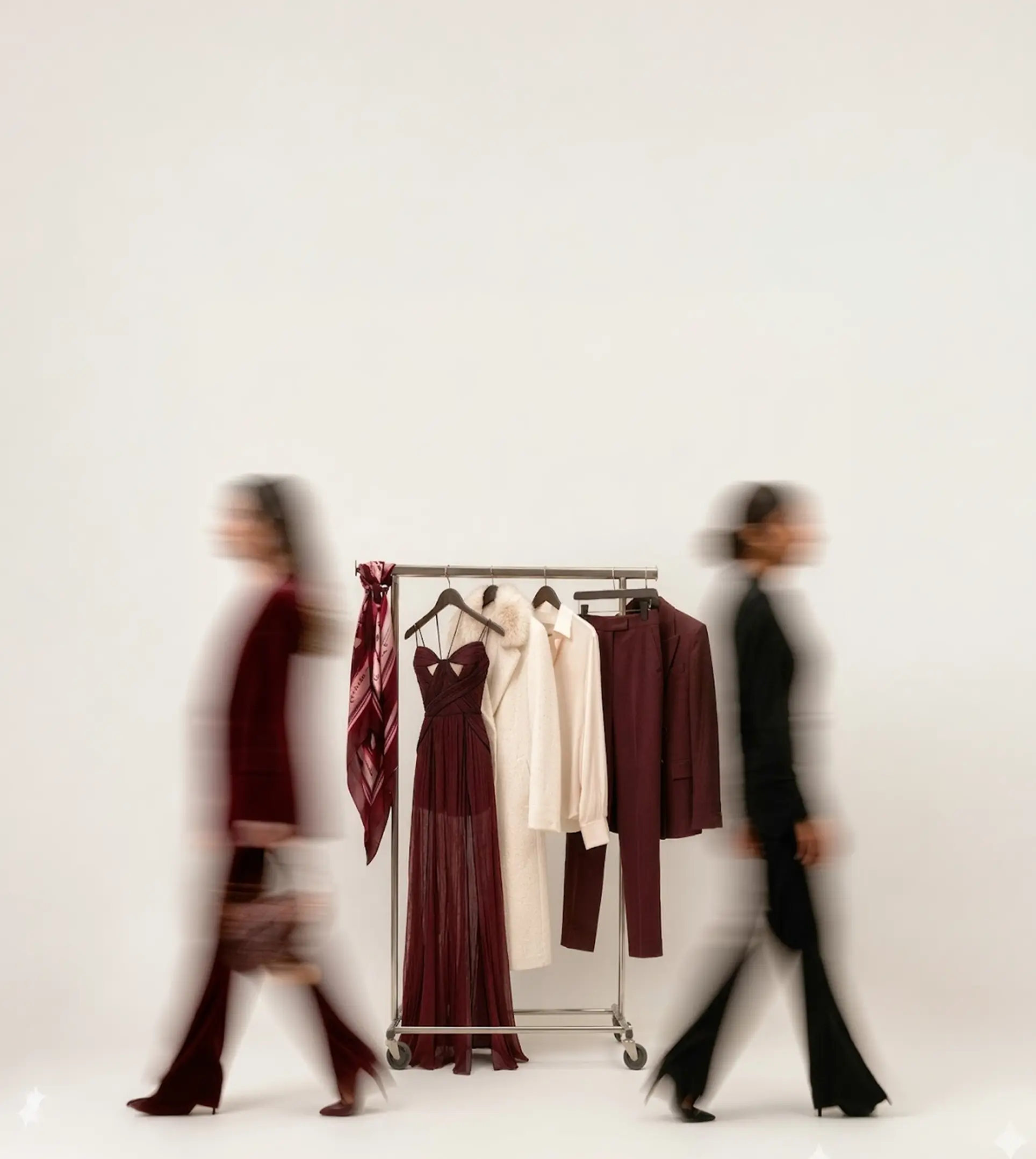 Curated designer pieces on a clothing rack